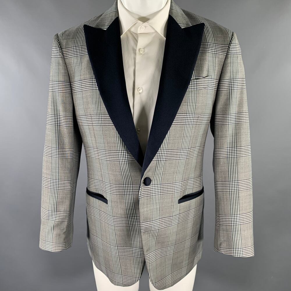 PORTS 1961Size 40 Grey Navy Plaid Wool Peak Lapel Sport Coat